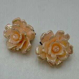 Vintage Floral Earrings in Peach and Gold Celluloid